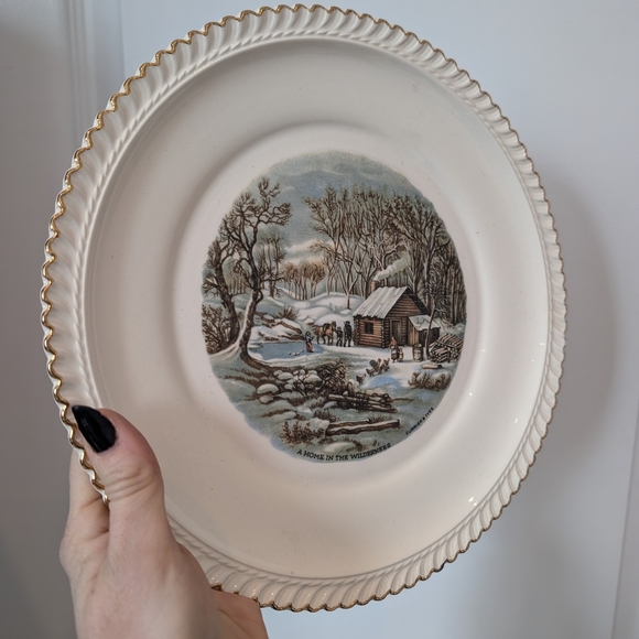 Harkerware Elegant Cream Dinnerware Set with Scenic Design 1 Large Plate 6 Side - Picture 3 of 11